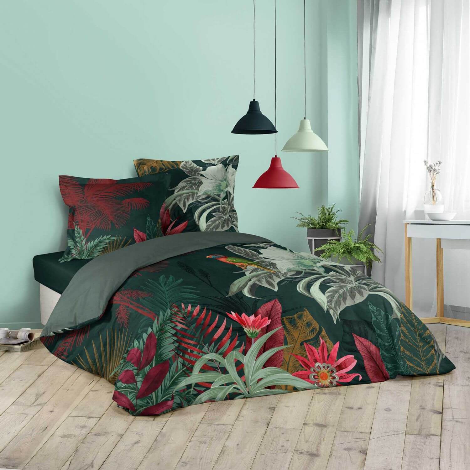 Housse De Couette 260 X 240 Cm Taies Effet Tropical