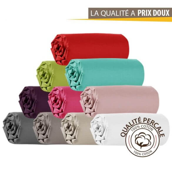 Drap housse 160x200 cm - Percale 100% coton - Bonnet 30 cm Blanc - Achat &  prix