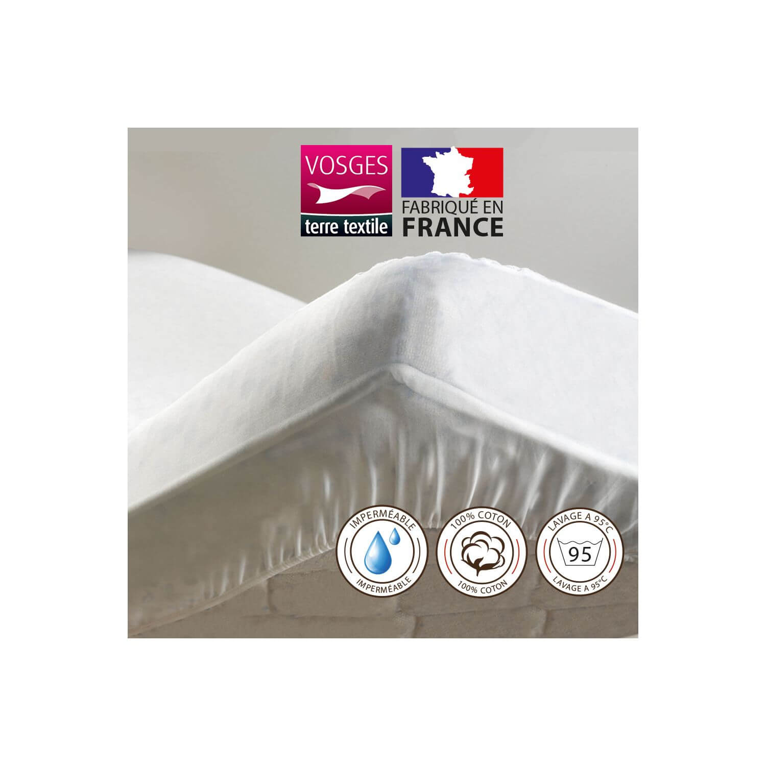 Alèse protège matelas molleton en coton blanc 180x200 cm PROTÈGE