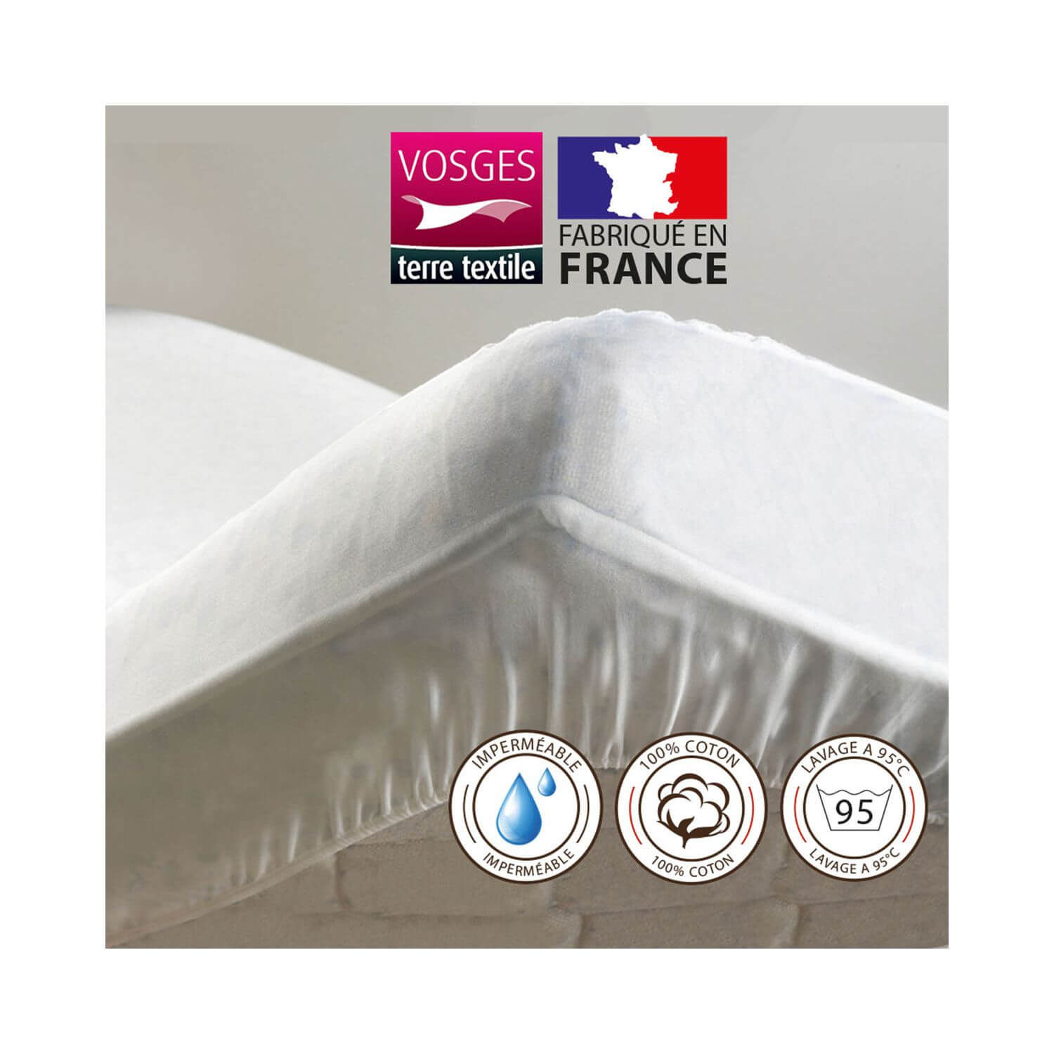Alèse Housse Coton Imperméable Blanc des Vosges 120 x 190