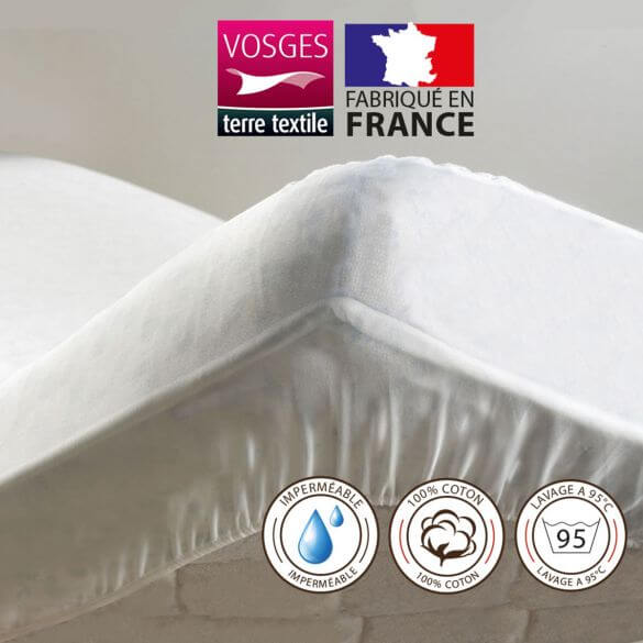 Alèse Housse Bouclette Coton Imperméable Blanc des Vosges 160 x 200