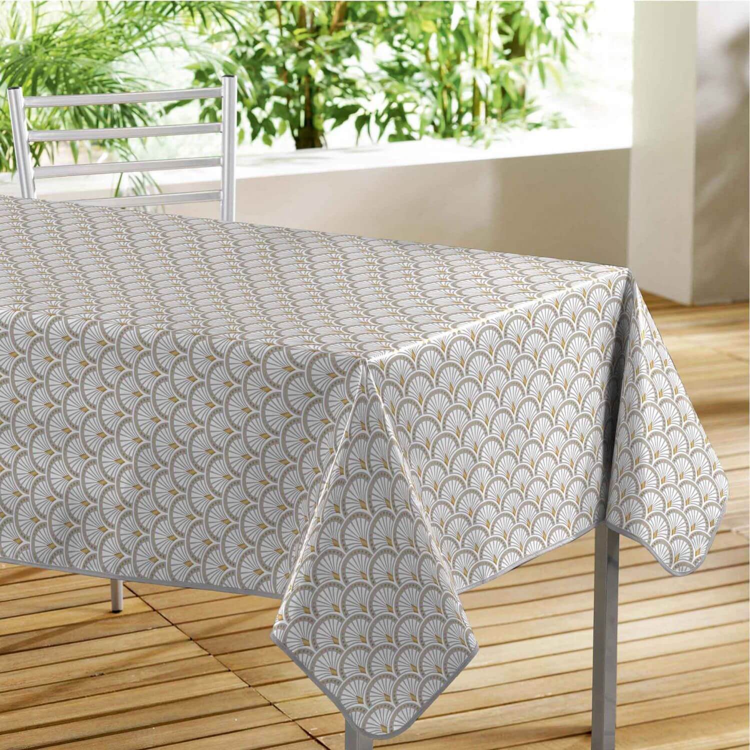 Nappe blanche rectangulaire en tissu pour tables en bois 220