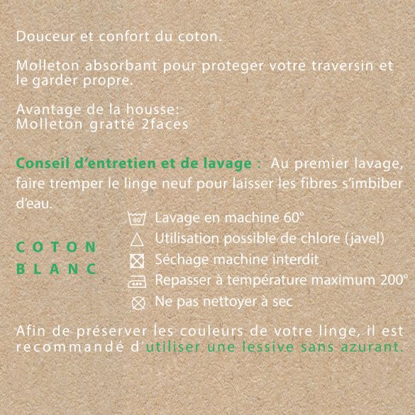 Protège-traversin Doulito 22x160 cm Made in France Coton