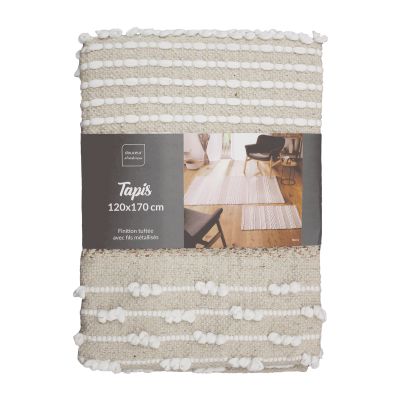 Tapis déco - 120x170 cm - Naturel & Blanc avec fils métallisés