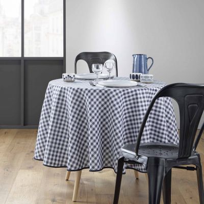 Nappe antitache ronde - Diamètre 180 cm - Carreaux Vichy Bleu