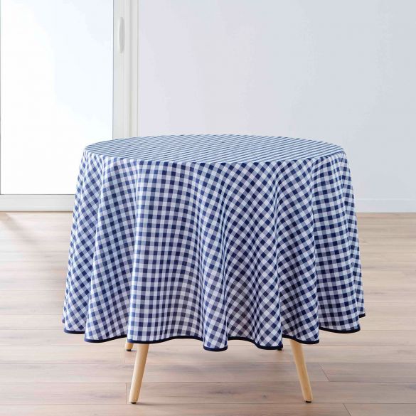 Nappe antitache ronde - Diamètre 180 cm - Carreaux Vichy Bleu