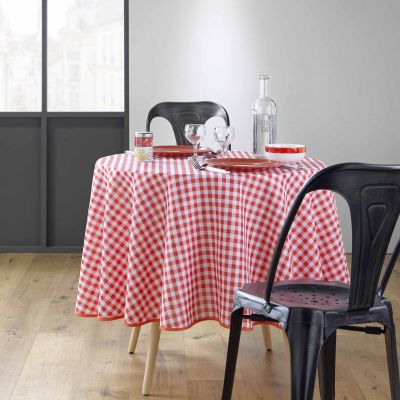 Nappe antitache ronde - Diamètre 180 cm - Carreaux Vichy Rouge