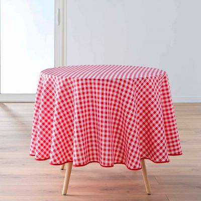 Nappe antitache ronde - Diamètre 180 cm - Carreaux Vichy Rouge