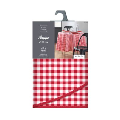 Nappe antitache ronde - Diamètre 180 cm - Carreaux Vichy Rouge