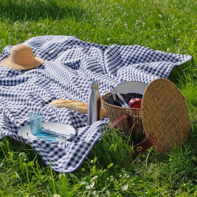 Nappe antitache rectangulaire 150x240 cm - Carreaux vichy Bleu