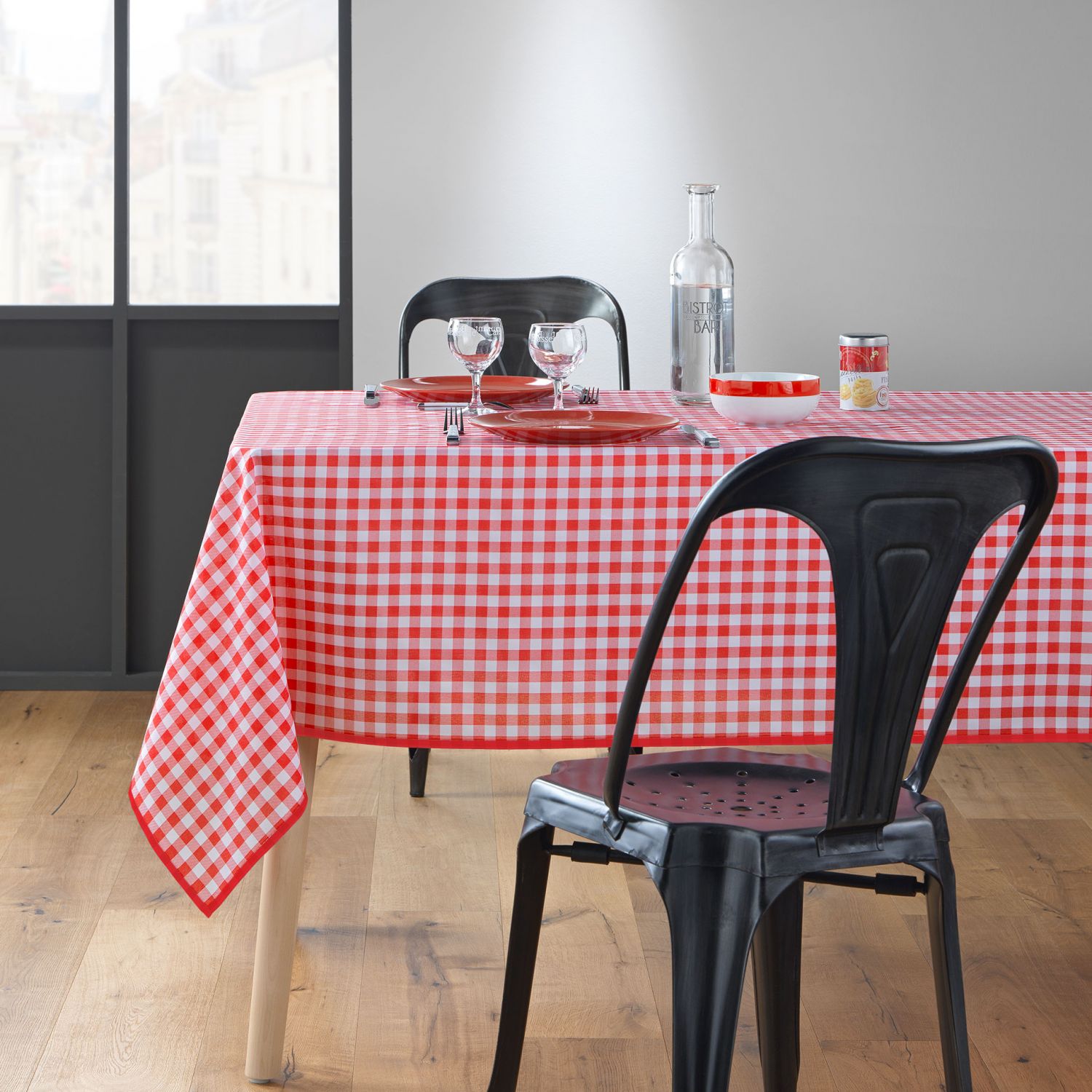 Nappe antitache rectangulaire 150x240 cm - Carreaux vichy Rouge