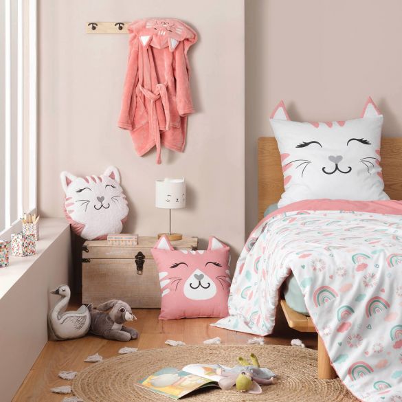 Housse de couette enfant 140x200 cm + taie - Chaton et Arc-en-ciel