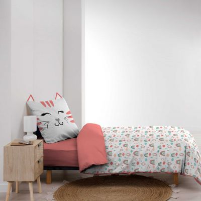 Housse de couette enfant 140x200 cm + taie - Chaton et Arc-en-ciel