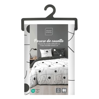 Housse de couette 220x240 cm + taies - Imprimé graphique Noir et Blanc