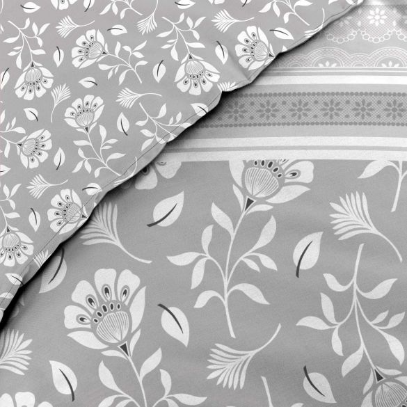 Housse de couette 220x240 cm + taies - Imprimé floral gris et blanc