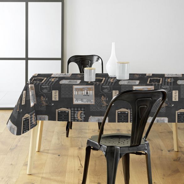 Toile cirée au mètre - Largeur 140 cm - Bon appétit - Fond noir