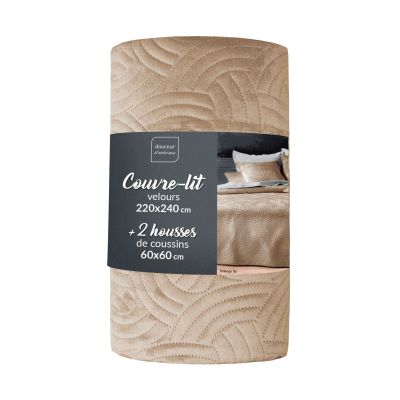 Couvre lit 220x240 cm + 2 Housses de coussin - Velours - Relief graphique