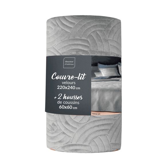 Couvre lit 220x240 cm + 2 Housses de coussin - Velours - Relief graphique